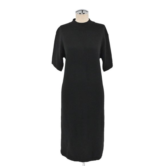 bill blass Dresses & Skirts - VTG 90s BILL BLASS Knit Merino Wool Dress Black Sweater Scalloped Womens Size M